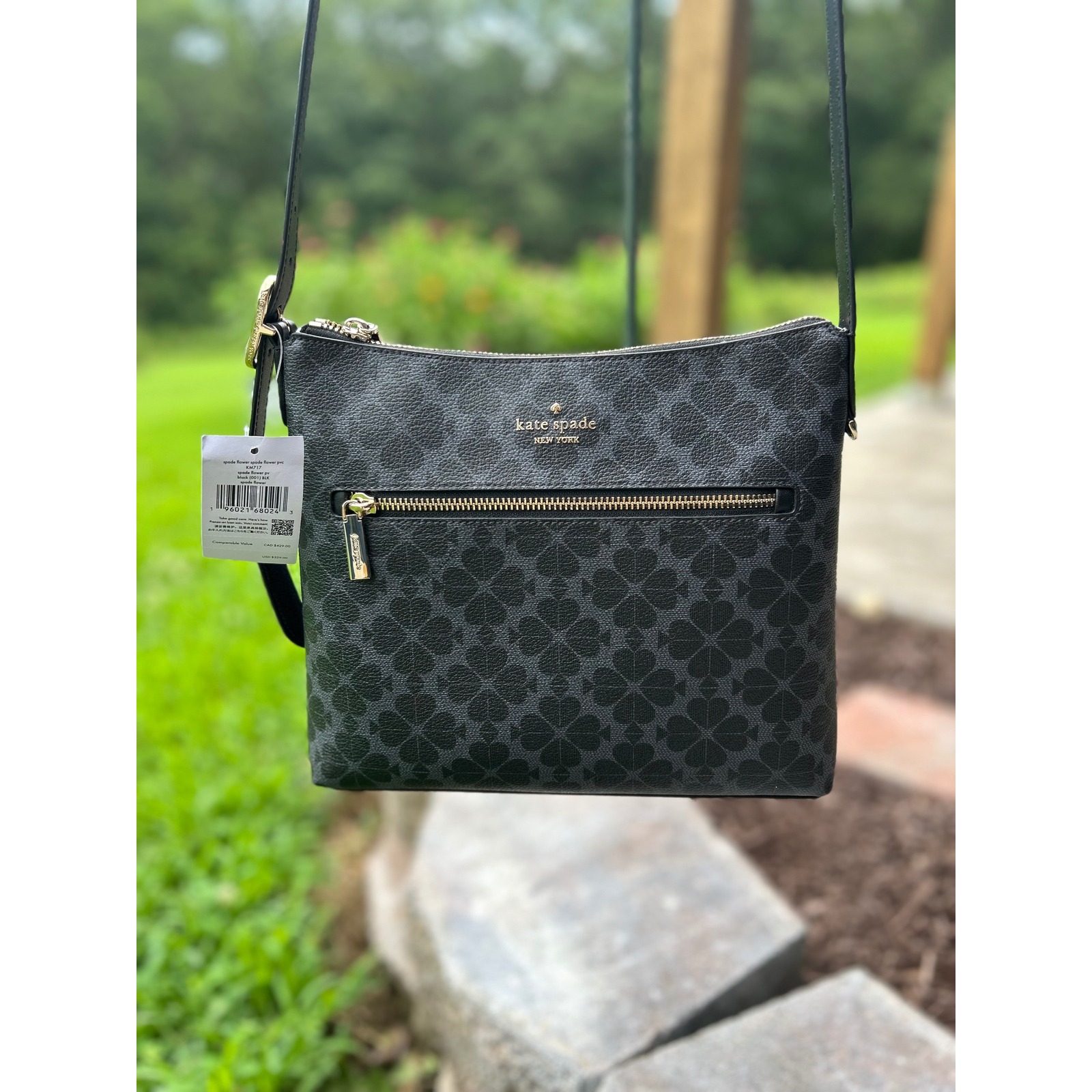 New Kate Spade Spade Flower Swingpack Crossbody Bag Black Km717 Nwt Casual